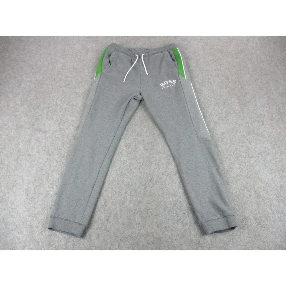 HUGO BOSS Pants Mens Medium Gray Jogger Drawstring Side Stripe Fleece Athletic